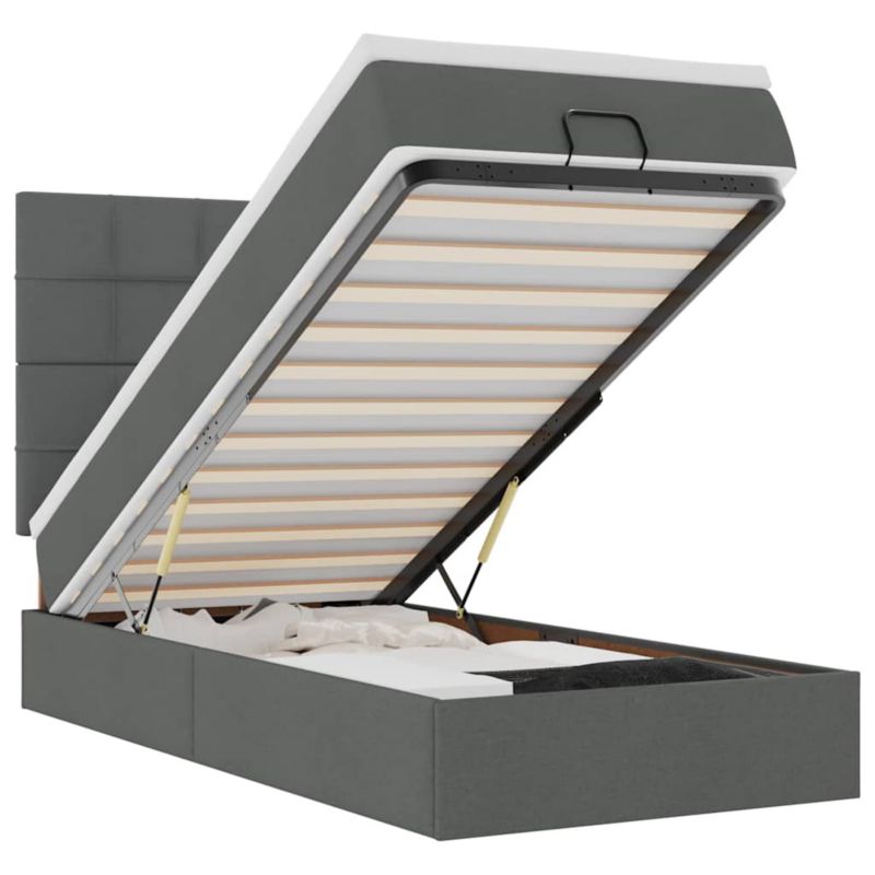 Łóżko otomana WaszeMeble z materacem 90x190 cm Ciemnoszary tkanina z LED ze schowkiem WM-3313969 1 szt.