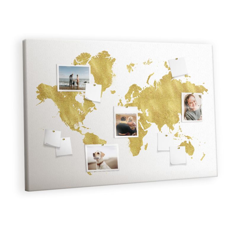 Organizer Ścienny Tablica Korkowa Na Płótnie Tulup 120x80 cm Złota mapa świata Pinezki drewniane 1 kpl
