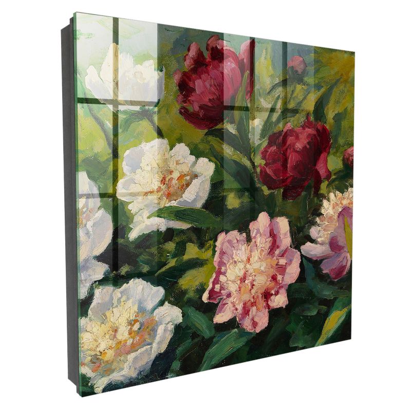 Szklana Szafka Na Klucze Tulup 30x30 cm Kolorowe kwiaty 2 - Czarna - Otwierana na prawo 1 szt.