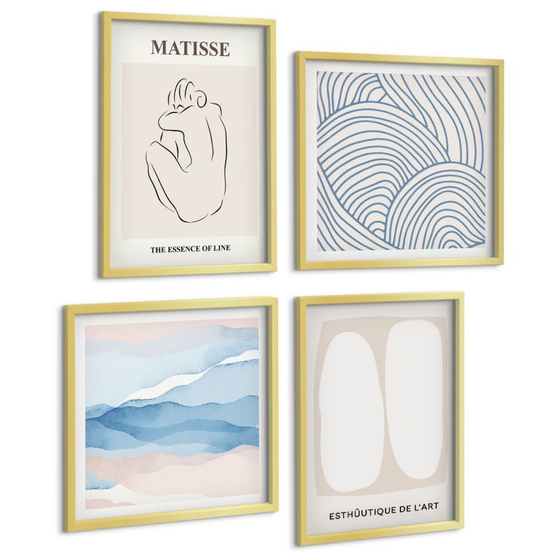 Zestaw Obrazów 4 Częściowy ArtPrintCave (2x50x50+2x40x60cm) Złota rama Abstrakcyjne formy Matisse 1 kpl.