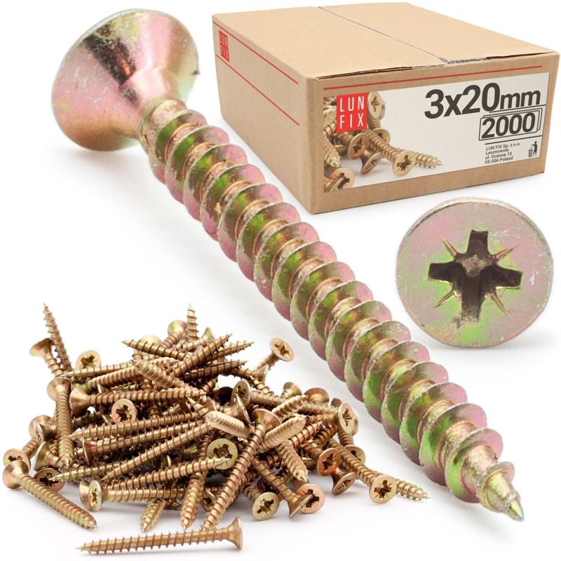 Wkręty do drewna Lun Fix uniwersalne 3x20mm 2000szt.