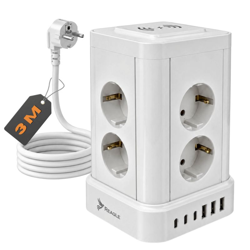 Listwa zasilająca Reagle RSTRIP82 antyprzepięciowa 8 gniazd 3x USB 3x USB-C 3M biała 1 szt.