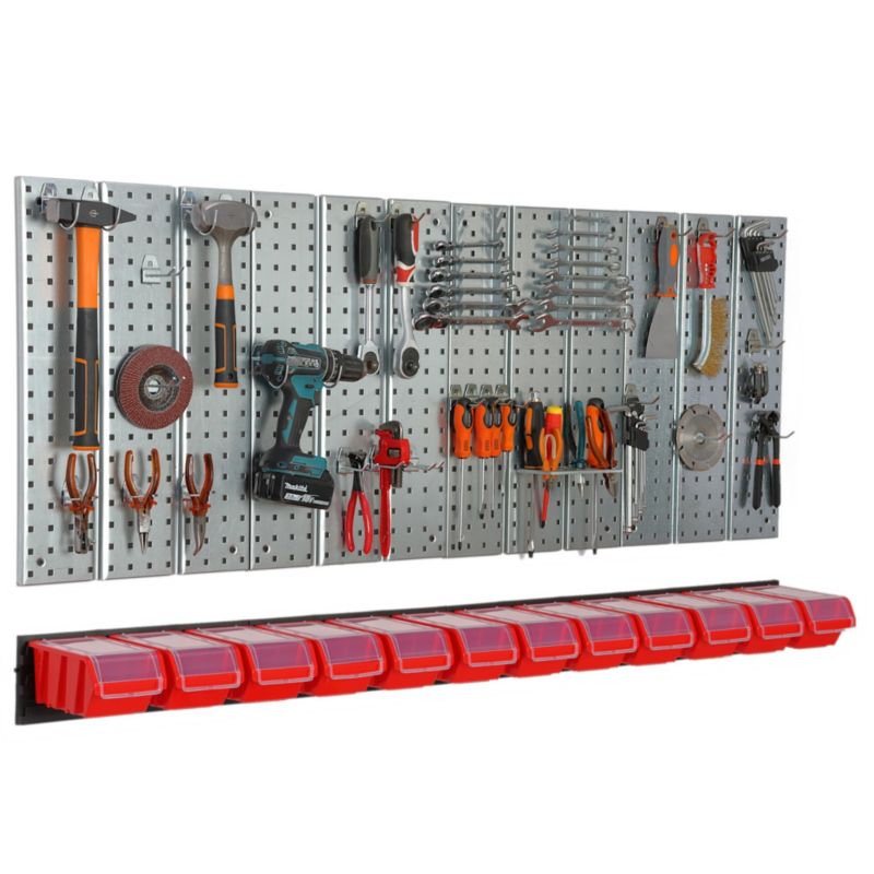 Metalowa tablica narzędziowa botle 1560 x 713 mm ścianka 12 kuwet warsztat garaż haki uchwyty