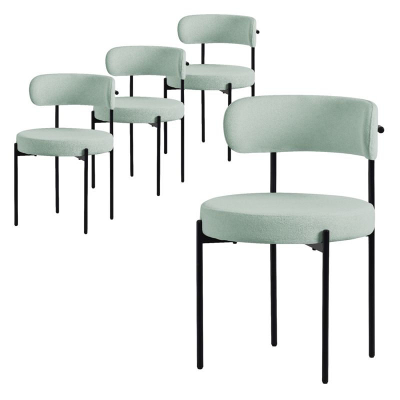 Krzesła jadalniane ML Design zielony tkanina teddy tapicerowane fotele czarne metalowe nogi oparcie ergonomiczne kuchni 4 szt