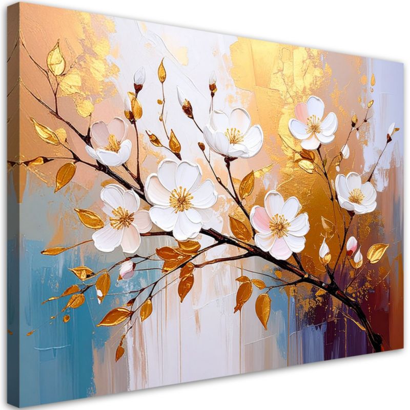Obraz do salonu sypialni Feeby Kwiaty Gałązki Glamour Złoty 100x70cm 1szt