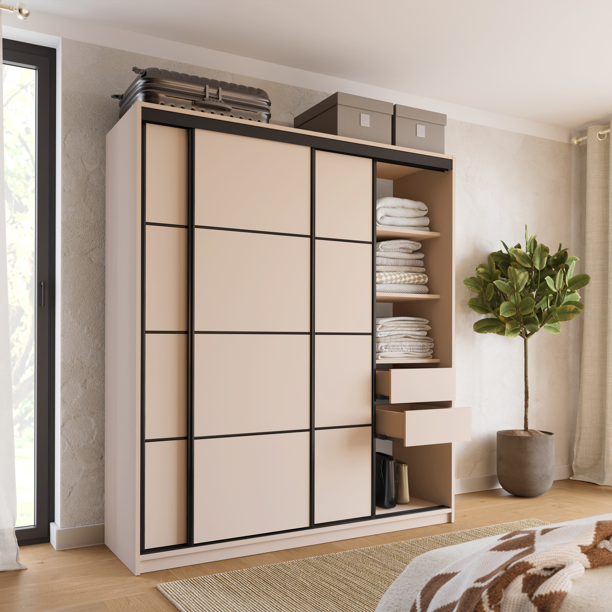 Szafa przesuwna do sypialni 180 cm LOFT kaszmir