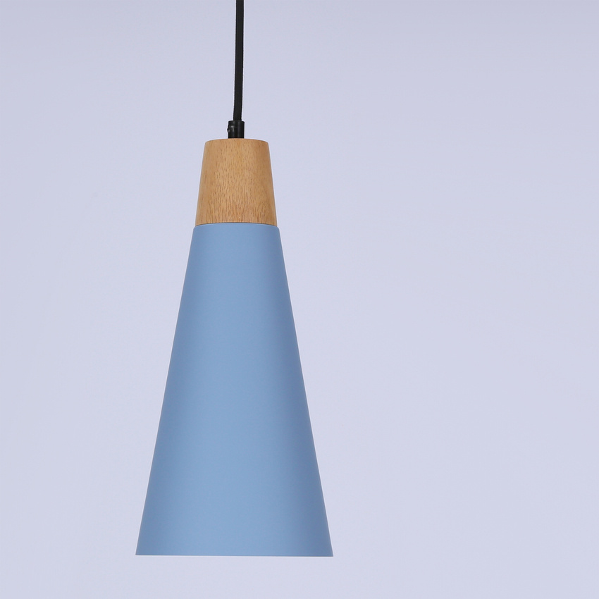 Niebieska lampa wisząca regulowana do salonu FARO metal-drewno