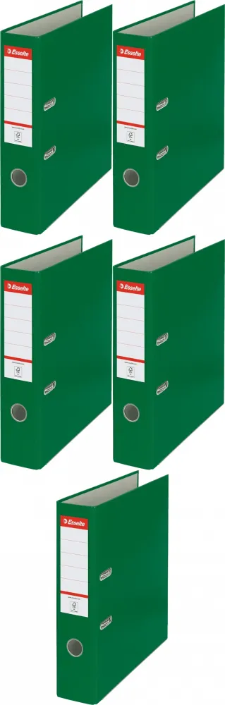 5x Segregator A4 Esselte, 75mm, do 500 kartek, ekonomiczny, 30% PP z recyklingu, zielony