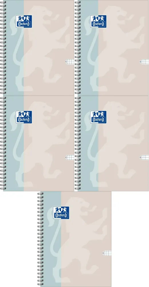 5x Kołonotatnik Oxford B-Light, A5, w kratkę, 80 kartek, mix kolorów pastelowych