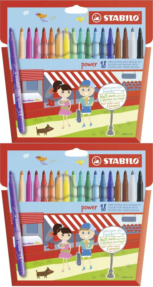 2x Flamaster Stabilo Power, końcówka M, 18 sztuk, mix kolorów
