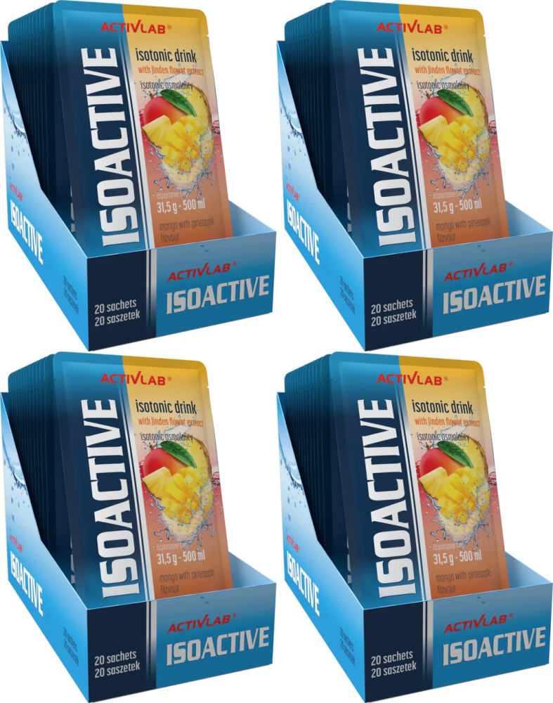 4x Napój izotoniczny Activlab Isoactive, w saszetkach, mango/ananas, 20 sztuk x 31.50g