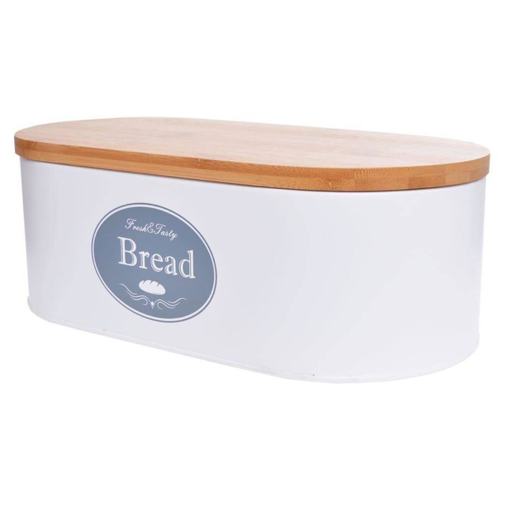 Chlebak metalowy owalny biały z deską BREAD 34x18x12 cm