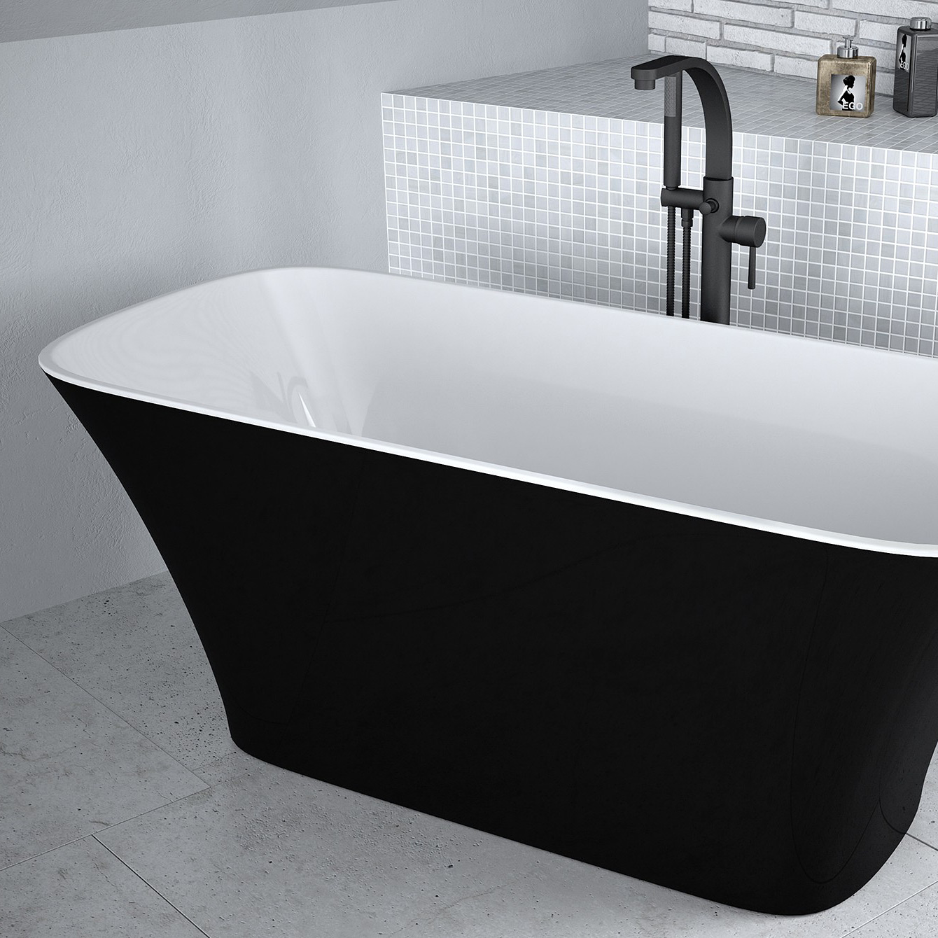 Besco Assos Black & White wanna wolnostojąca 160x70 cm czarny mat/biały połysk/chrom #WMMC-160-AKC