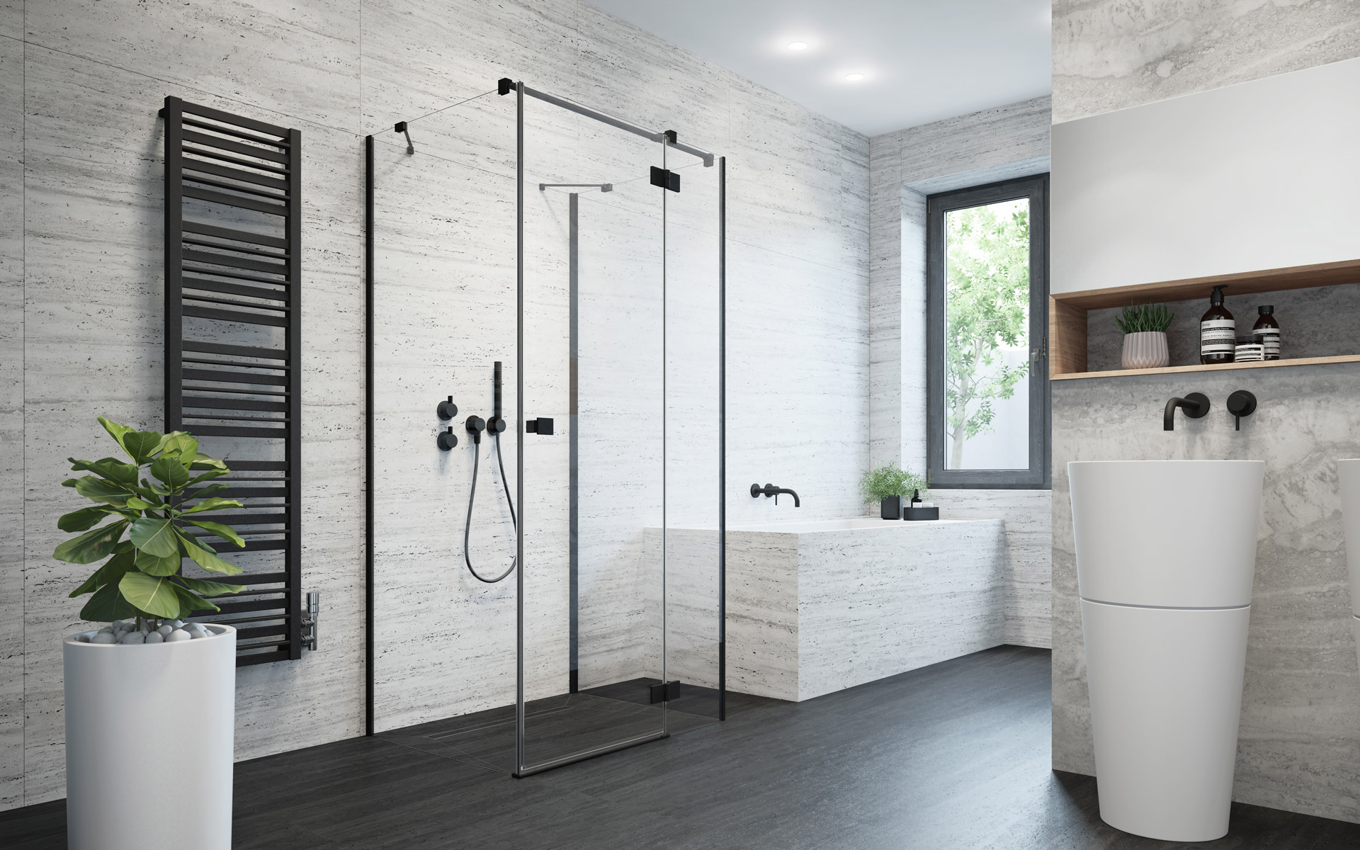 Radaway Essenza New Black KDJ+S drzwi prysznicowe 80 cm prawe czarny mat/szkło przezroczyste 1385021-54-01R
