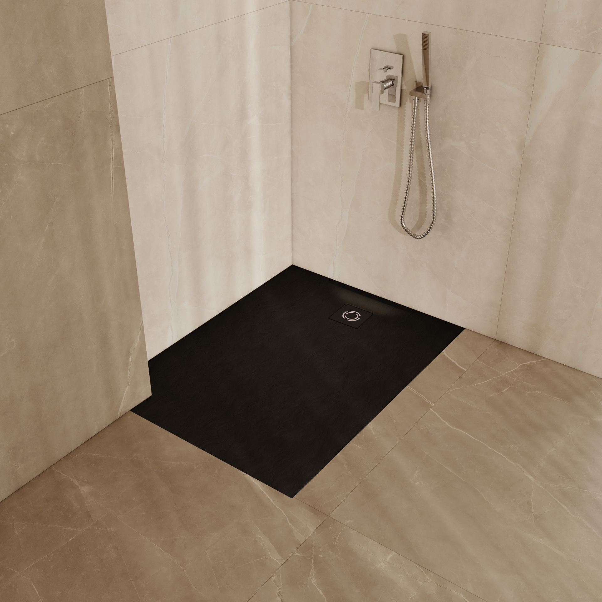 Schedline Magnific Black Stone brodzik prostokątny z maskownicą 100x80 cm czarny 3SP.M1K-80100/C/ST-M9/C/ST