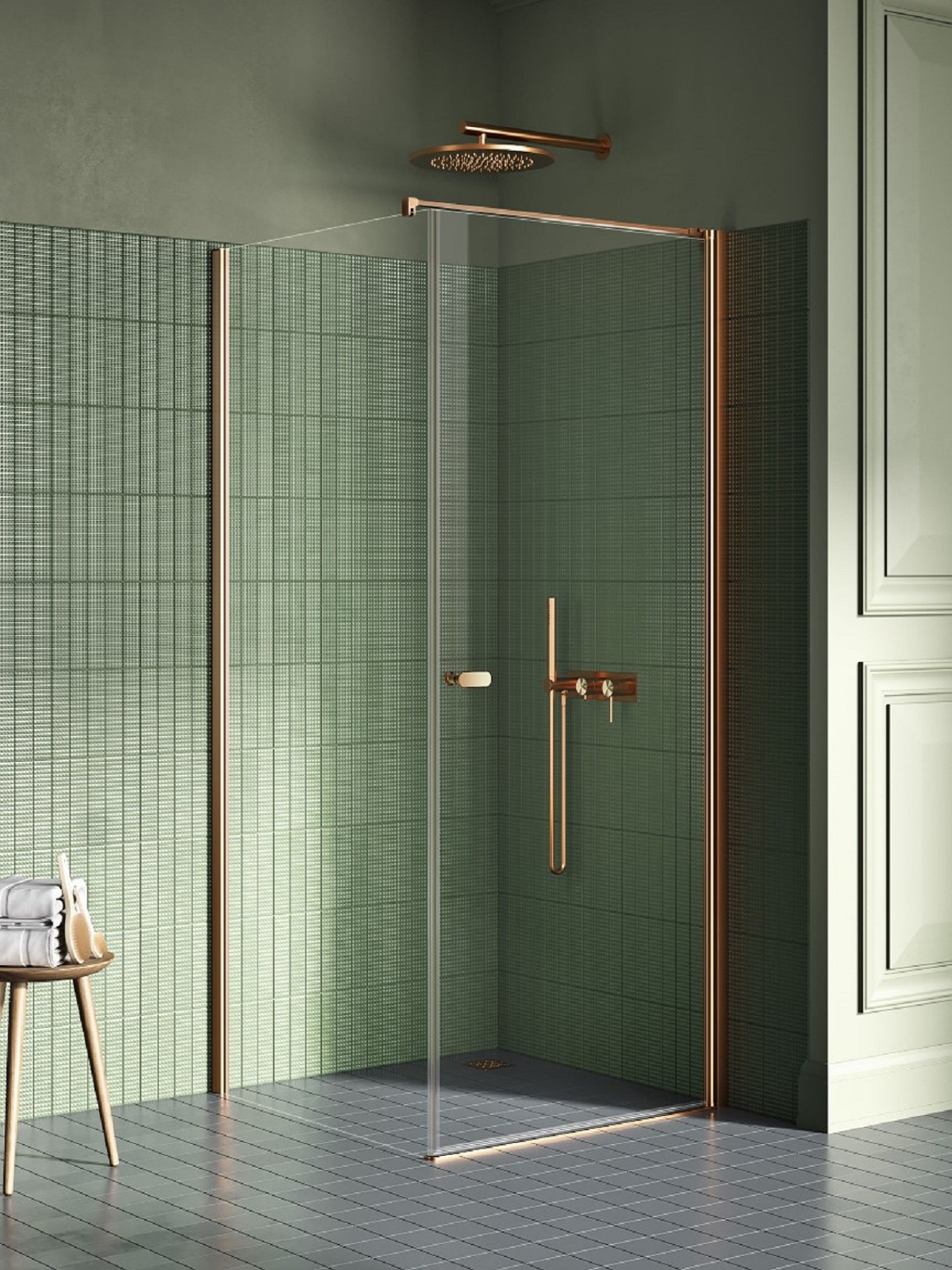New Trendy New Soleo Copper Brushed kabina prysznicowa 90x110 cm prostokątna miedź szczotkowana/szkło przezroczyste K-1975-WP