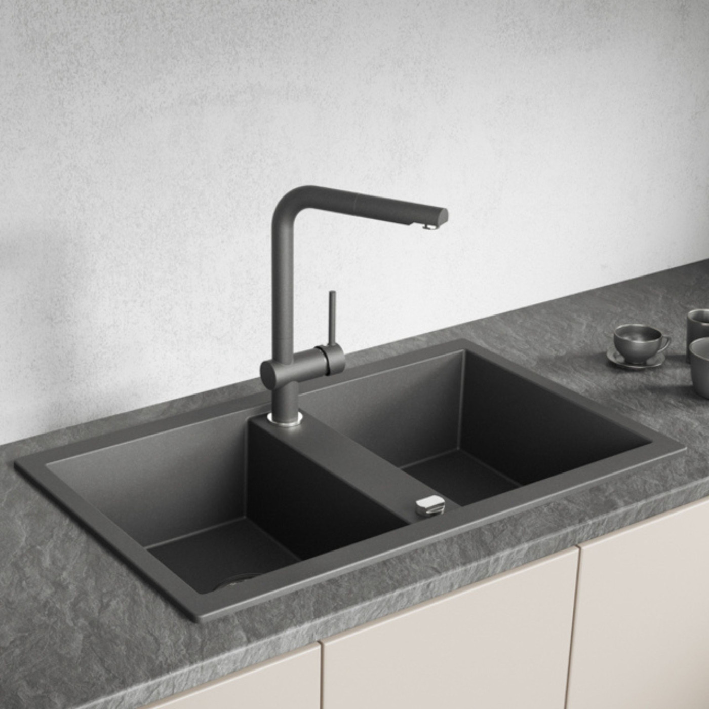 Laveo Barbados zlewozmywak granitowy 78x48 cm czarny SBB720T