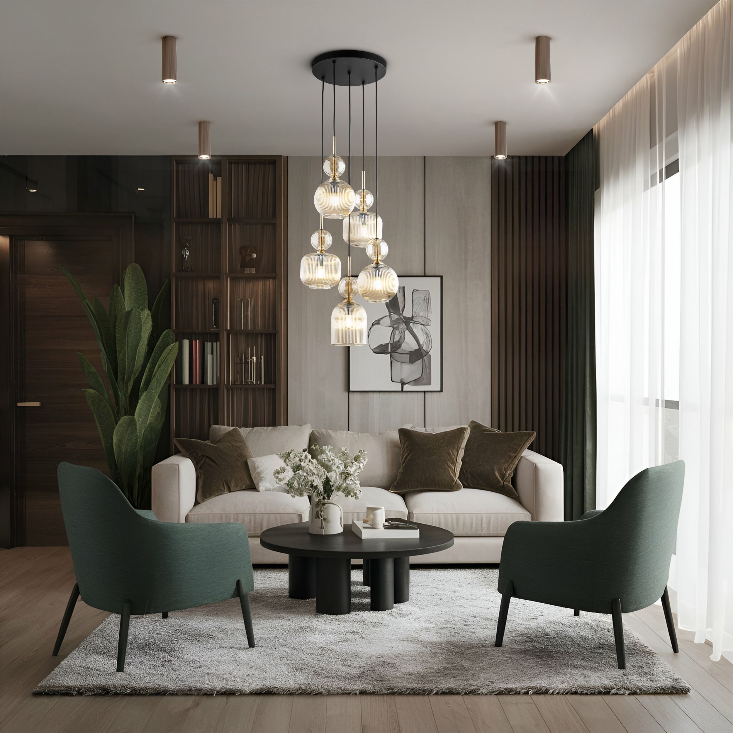 TK Lighting Sophia Cognac lampa wisząca 5x10 W bursztyn/brąz 11043