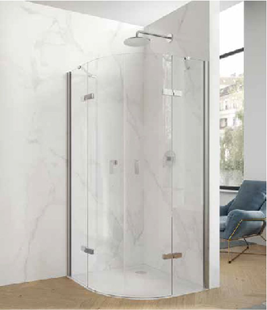 Hüppe Aura pure 1/4 koła drzwi prysznicowe 90 cm lewe srebrny połysk/szkło przezroczyste Anti-Plaque AP0502.069.322