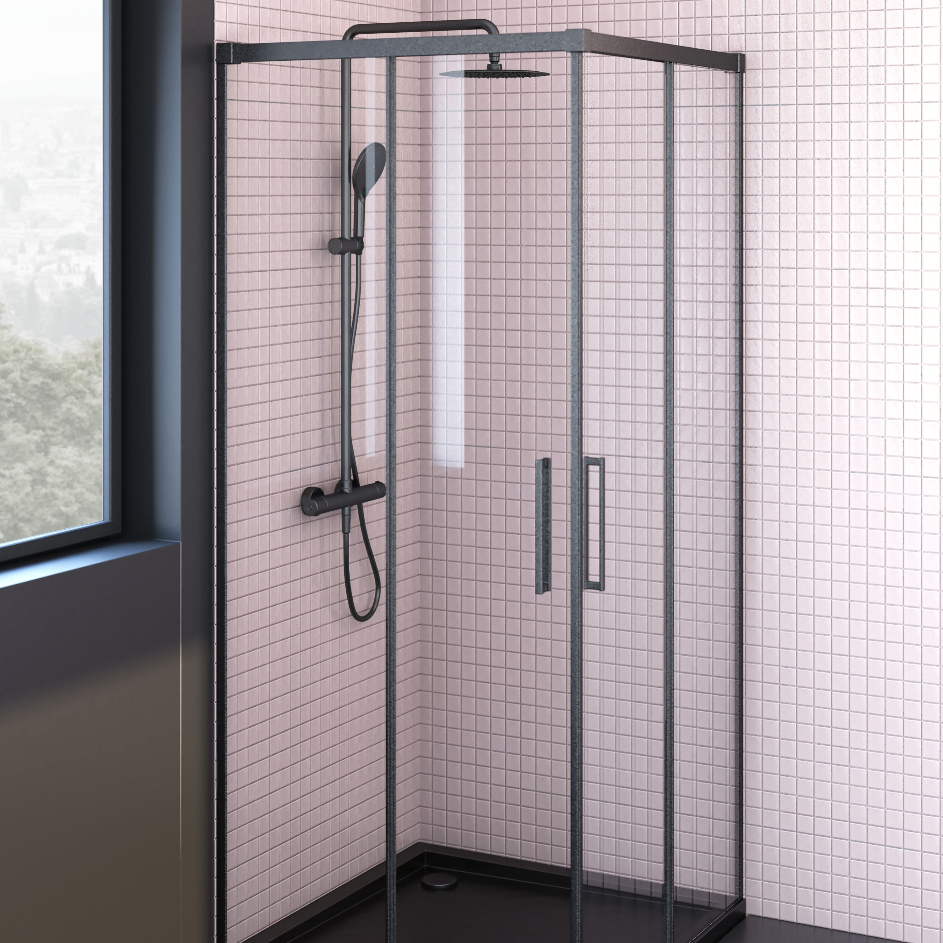 Oltens Breda kabina prysznicowa 80x80 cm kwadratowa czarny mat/szkło przezroczyste 20005300 - Wysyłka w 24h