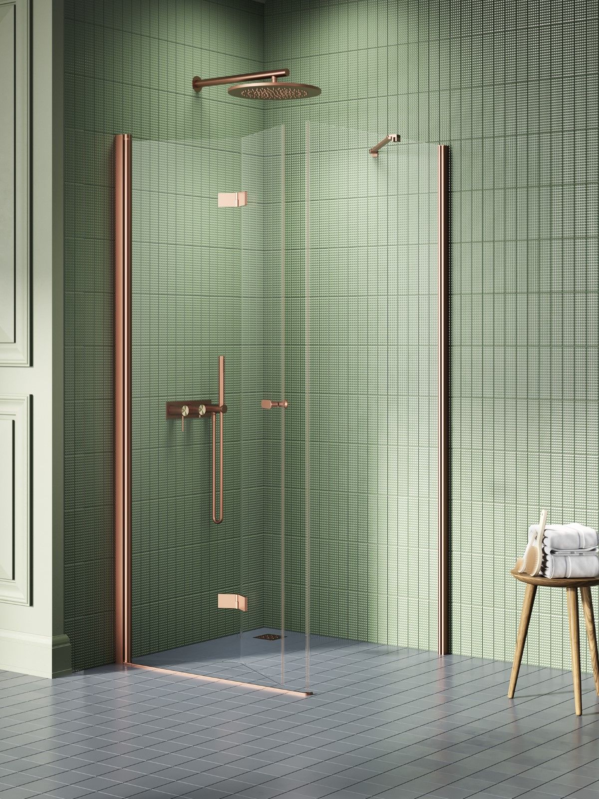 New Trendy New Soleo Copper Brushed kabina prysznicowa 90x80 cm prostokątna miedź szczotkowana/szkło przezroczyste K-2040
