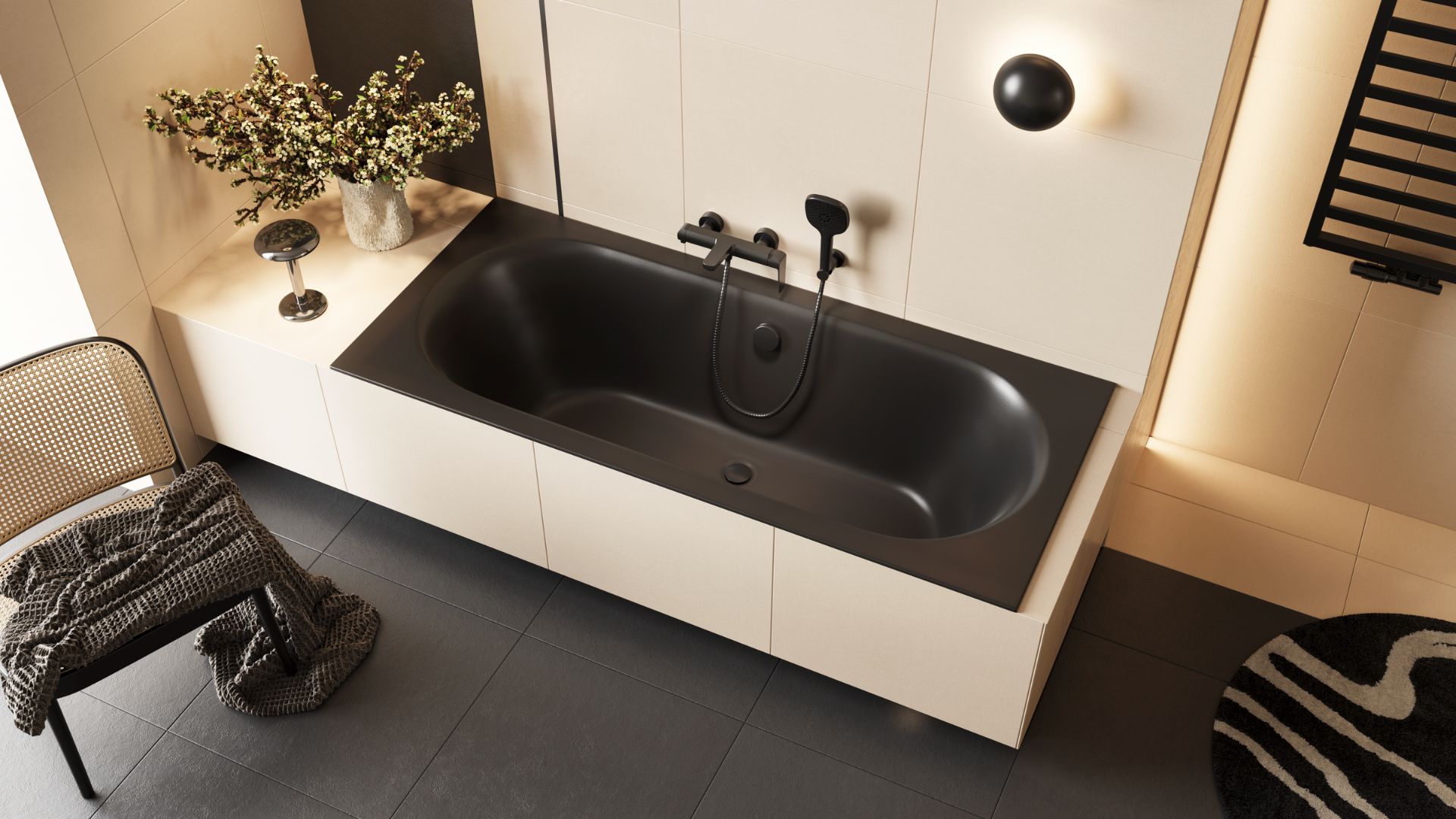 Excellent Oceana wanna prostokątna Slim 160x75 cm czarny mat WAEX.OCE16BLMS