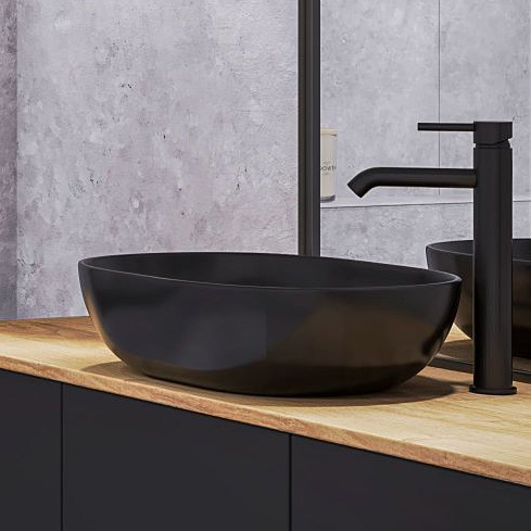 Oltens Hamnes Thin umywalka 49,5x35,5 cm nablatowa owalna z powłoką SmartClean czarny mat 40819300 - Wysyłka w 24h