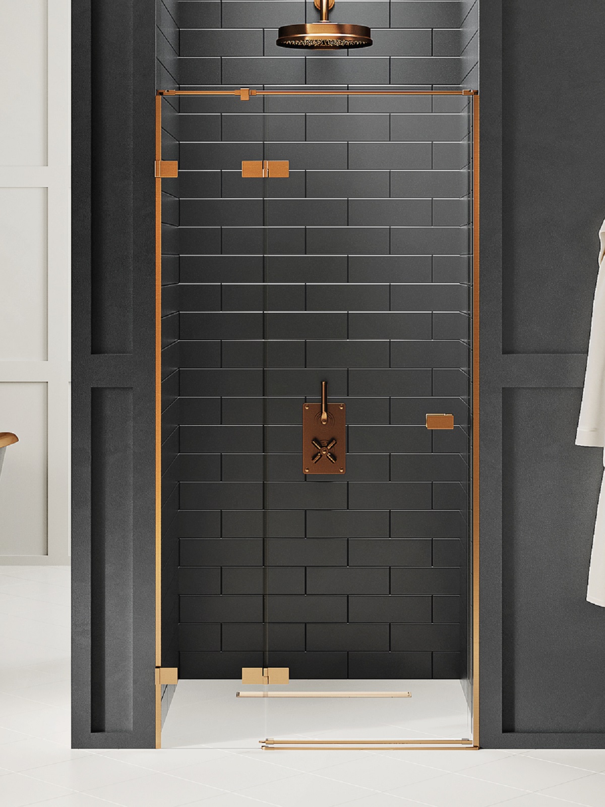 Darmowa Dostawa - Drzwi prysznicowe 90 cm uchylne miedź szczotkowany/szkło przezroczyste New Trendy Avexa Copper Brushed EXK3533