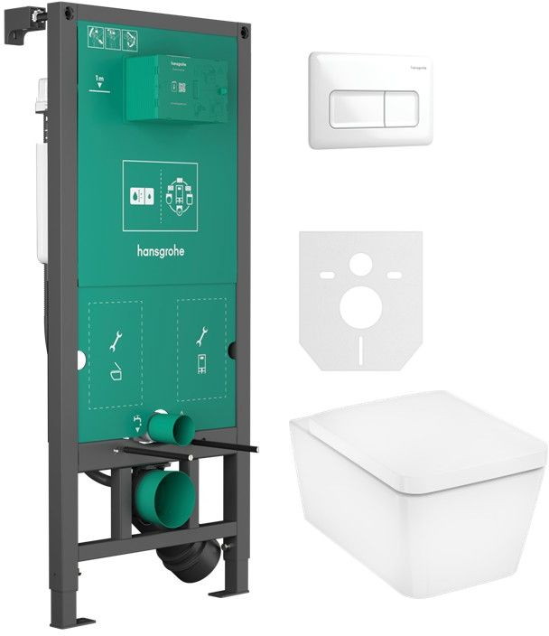 Darmowa Dostawa - Zestaw miska z deską i stelaż z przyciskiem Hansgrohe EluPura Q abset12179