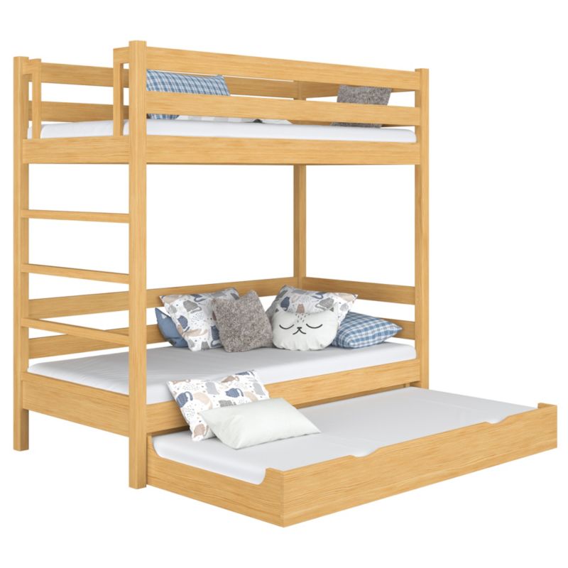 Drewniane łóżko N-WOOD piętrowe z szufladą na materac N03 sosna naturalna 120x190 1szt.