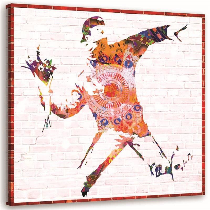 Obraz na płótnie Feeby Banksy Chuligan z bukietem kwiatów 50x50cm 1szt