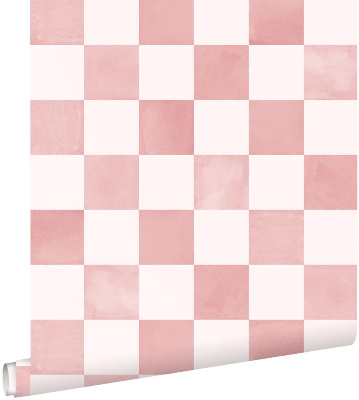 Tapeta ESTAhome motyw kratki różowymIbiałym 50 x 900 cm - 1 rol.