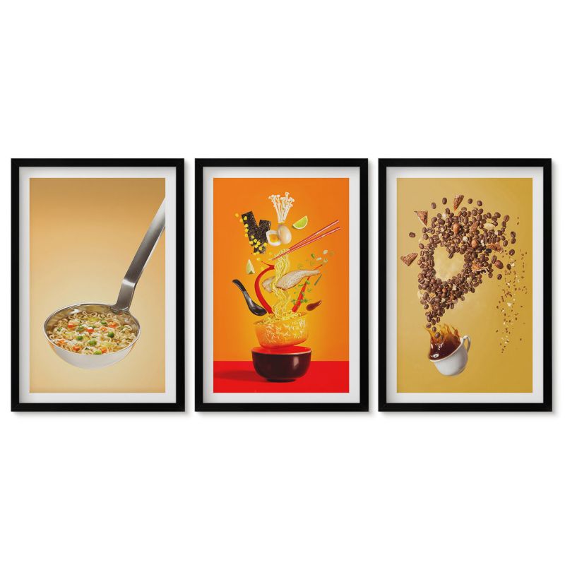 Obrazy w czarnej ramie Tulup 40x60 cm Kuchenne motywy jedzenia Obrazy nad biurko zestaw czarna rama 1 kpl