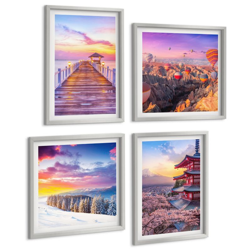 Komplet 4 Obrazów ArtPrintCave (2x50x50+2x40x60cm) Srebrna rama Romantyczne krajobrazy nieba 1 kpl.