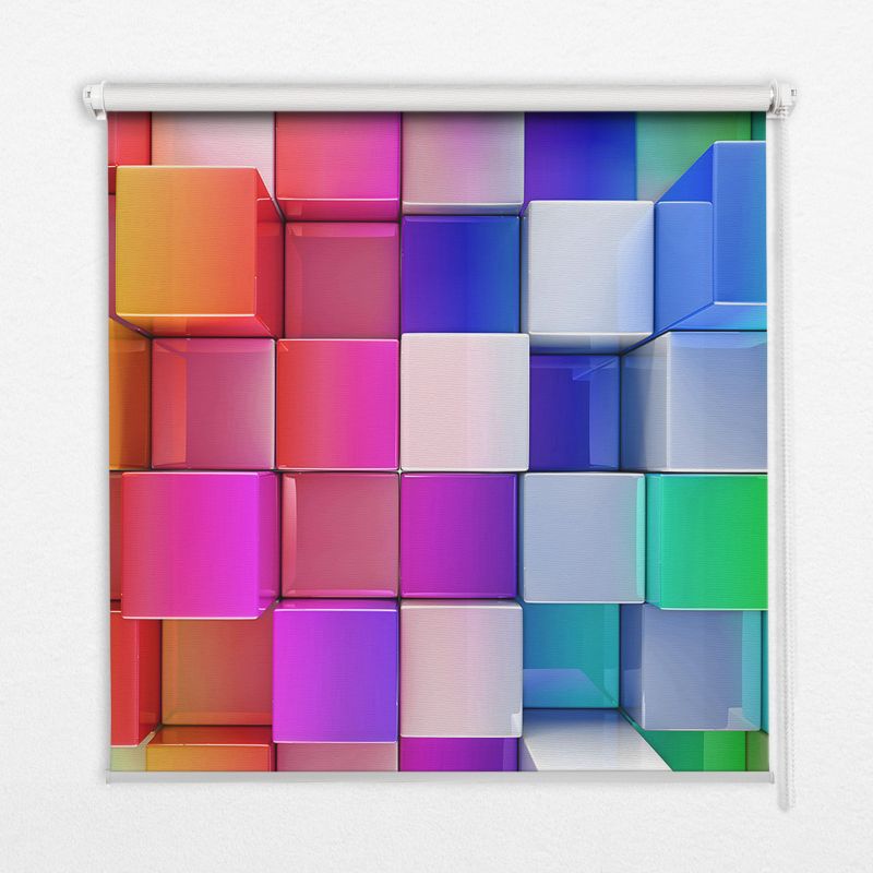 Roleta Przepuszczające Światło Tulup 100x100 cm Kolorowe Kostki 3D Montaż do ściany/sufitu 1 szt.