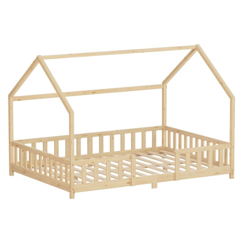 Łóżko dziecięce ML Design 140x200 cm naturalne podłogowe ramy Montessori z drewna dają zabezpieczenie chroniące wypadnięciem 1 szt