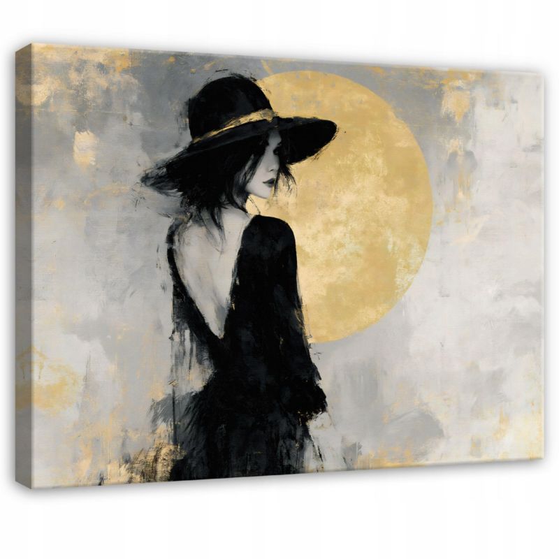 Obraz Na Płótnie Ścianę WALLARENA Do Sypialni Salonu Kobieta Abstrakcja Beton Złoty 90x60 cm PP16631O22 1 szt.