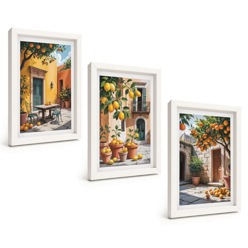 Zestaw Obrazów 3 Częściowy ArtPrintCave Białe Ramki 20x30 cm Dekoracja do Sypialni Owoce cytrusowe w ogrodzie 1 kpl.
