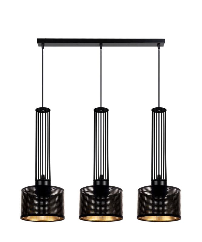 Lampa sufitowa wisząca ELIS HEXE E27 metal tkanina 3x60W czarny złoty H0004 1 szt.