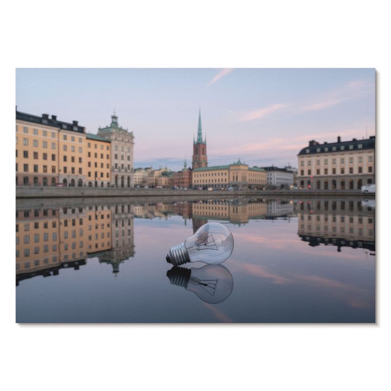 Nowoczesny Plakat na Płótnie Tulup 29,7x21 cm (A4) Żarówka i miasto Do salonu, biura, 1 szt.