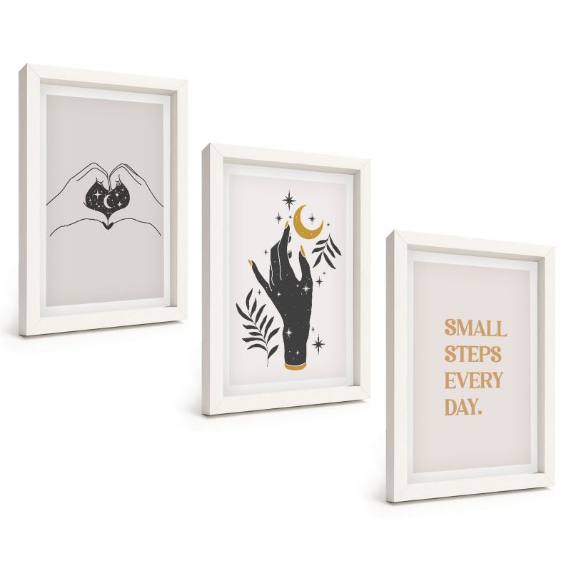 Komplet 3 Obrazów w Białej Ramie ArtPrintCave 20x30 cm Grafika Ścienna Minimalistyczne ilustracje boho 1 kpl.