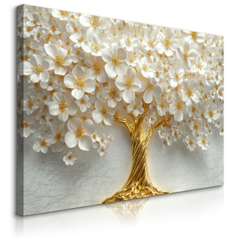 Obraz Muralo Abstrakcyjne Drzewo Białe Kwiaty 3D 100x70 cm 1 szt.