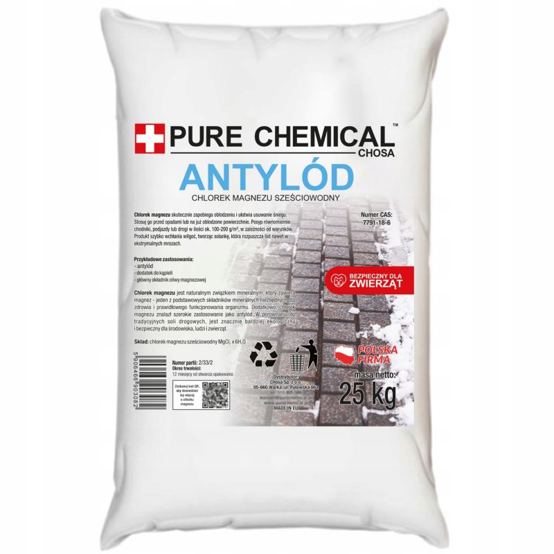 Chlorek magnezu sześciowodny Pure Chemical antylód skuteczny w niskich temperaturach 25kg 1 szt.