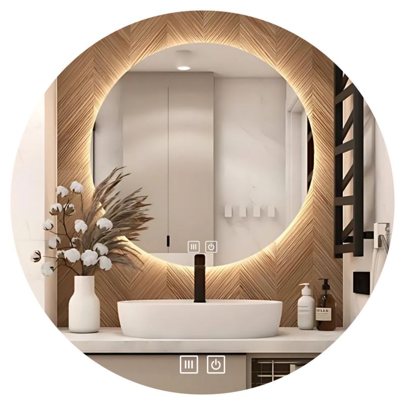 Lustro LED Okrągłe 80 cm Podświetlane Łazienkowe Bez Pary (Anty-Para) 3 Barwy Światła 1 szt