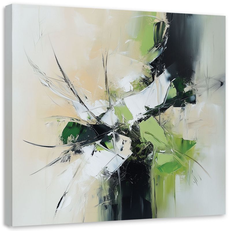 Obraz do salonu sypialni biura Feeby Abstrakcja zielony beżowy czarny 40x40cm 1szt