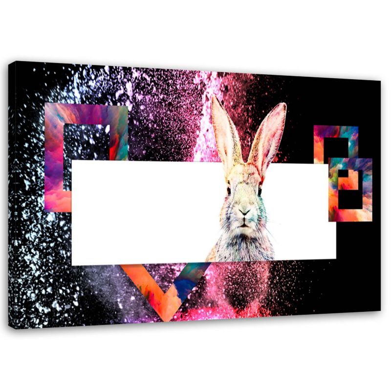 Obraz na płótnie Feeby Kolorowy królik na czarnym tle 120x80cm 1szt
