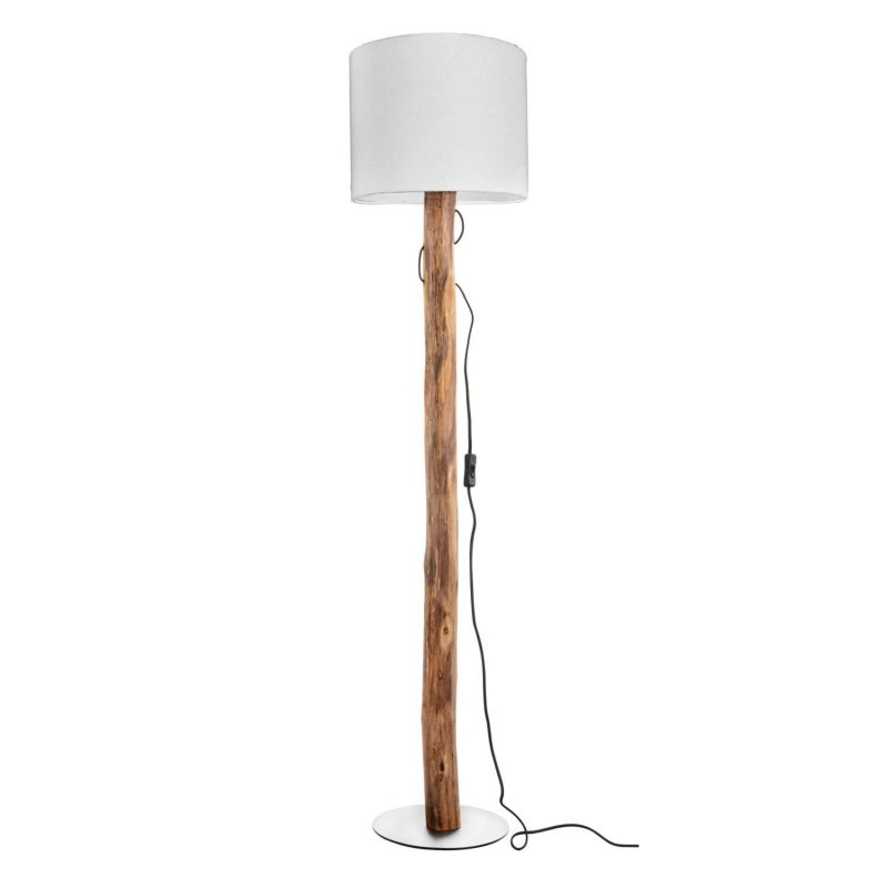 Lampa podłogowa Globo NORIN 40210146X drewniana z abażurem, E27, 140 cm, naturalna/biała 1 szt.