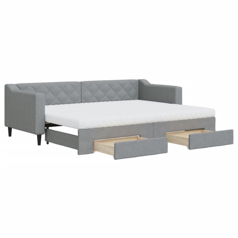 Sofa rozkładana WaszeMeble 80x200 cm Jasnoszary tkanina z szufladami WM-3197475 1 szt.
