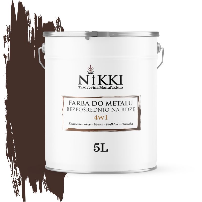 Farba do Metalu Antykorozyjna 4w1 NIKKI Czekoladowy brąz RAL8017 Satyna 5L
