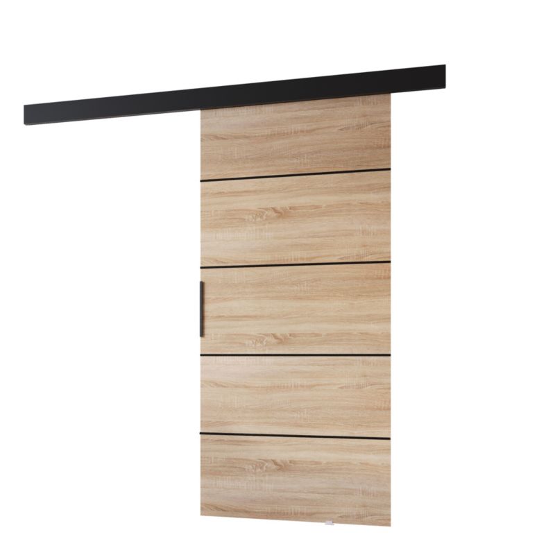 Drzwi przesuwne MINIO go for it PRIM 1K 76 cm dąb sonoma z czarną maskownicą i listwami 1 szt.